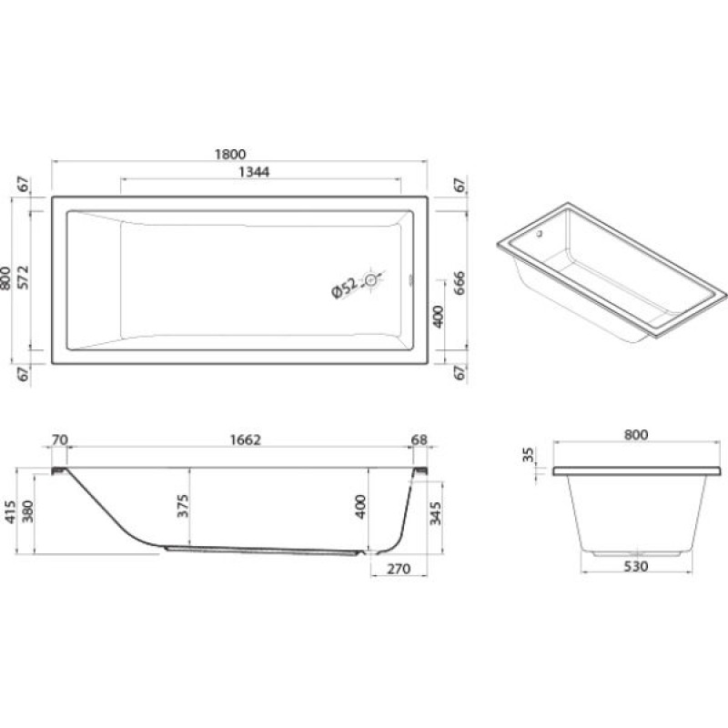 Sanitana Cubic Λουτήρας 180X80X40Β 54318080 (3 άτοκες δόσεις)