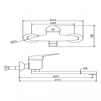 Teorema T-ONE 40mm μπαταρία νεροχύτη τοίχου 119013 (3 άτοκες δόσεις)