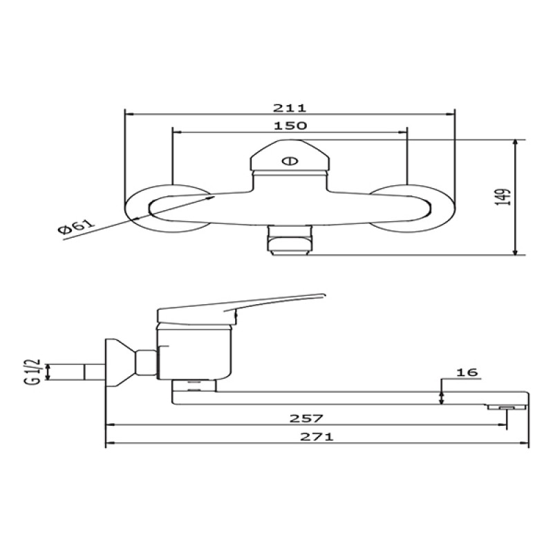 Teorema T-ONE 40mm μπαταρία νεροχύτη τοίχου 119013 (3 άτοκες δόσεις)