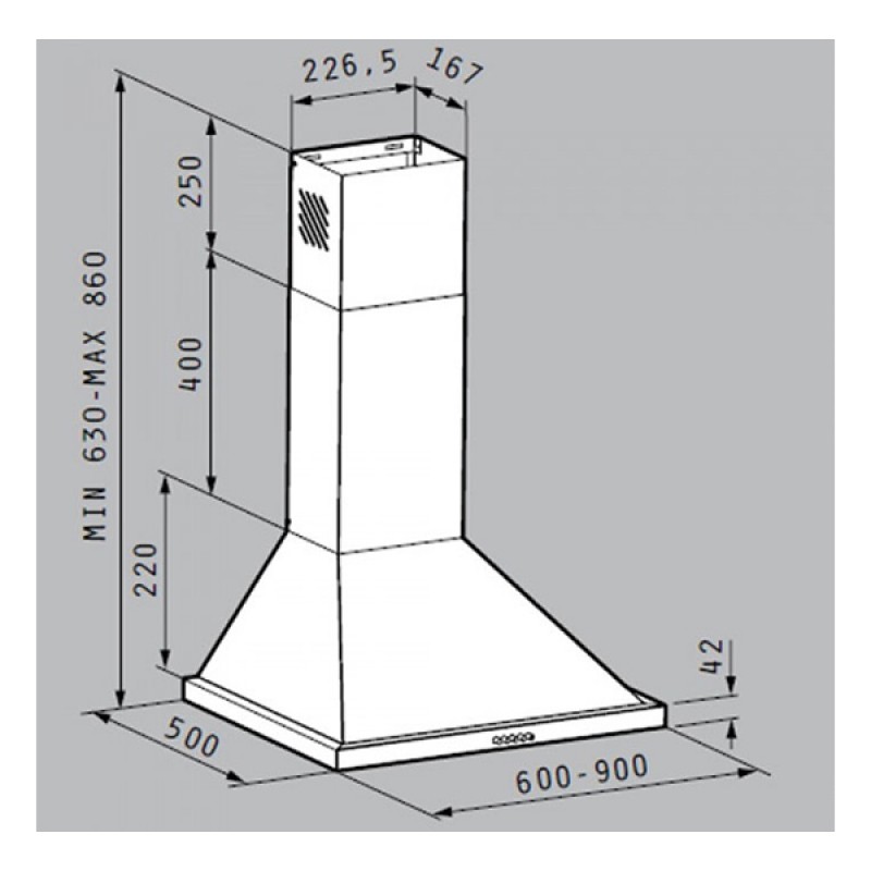 Pyramis Ecoline 90 065030901 Απορροφητήρας 90cm Καμινάδα Τετράγωνη (3 άτοκες δόσεις)